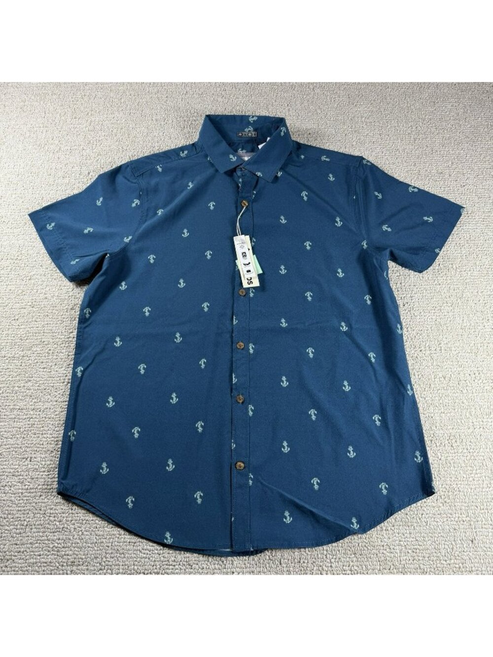 Tallwoods Soft Moisture Wicking Anchor Logo Button Up Shirt Blue Men’s Size M